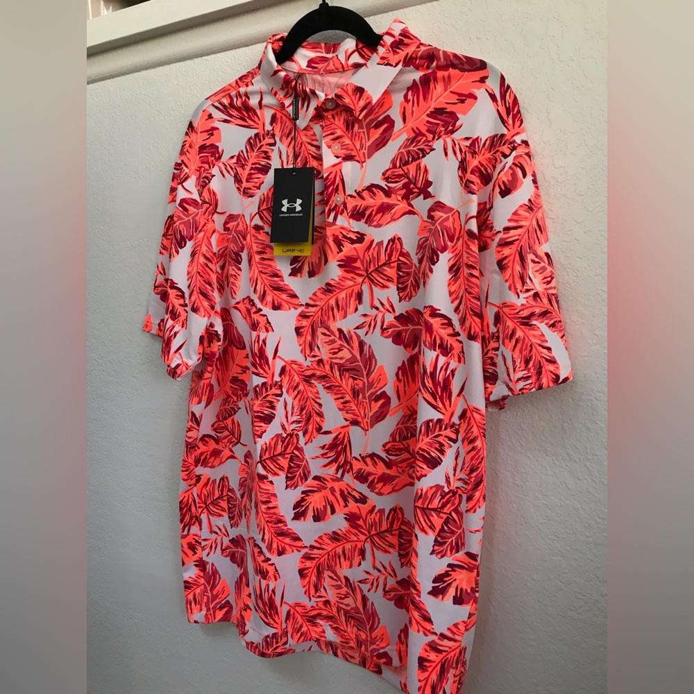 Under Armour Playoff Golf Polo Shirt Mens Size Large Orange Red UPF 40 | New